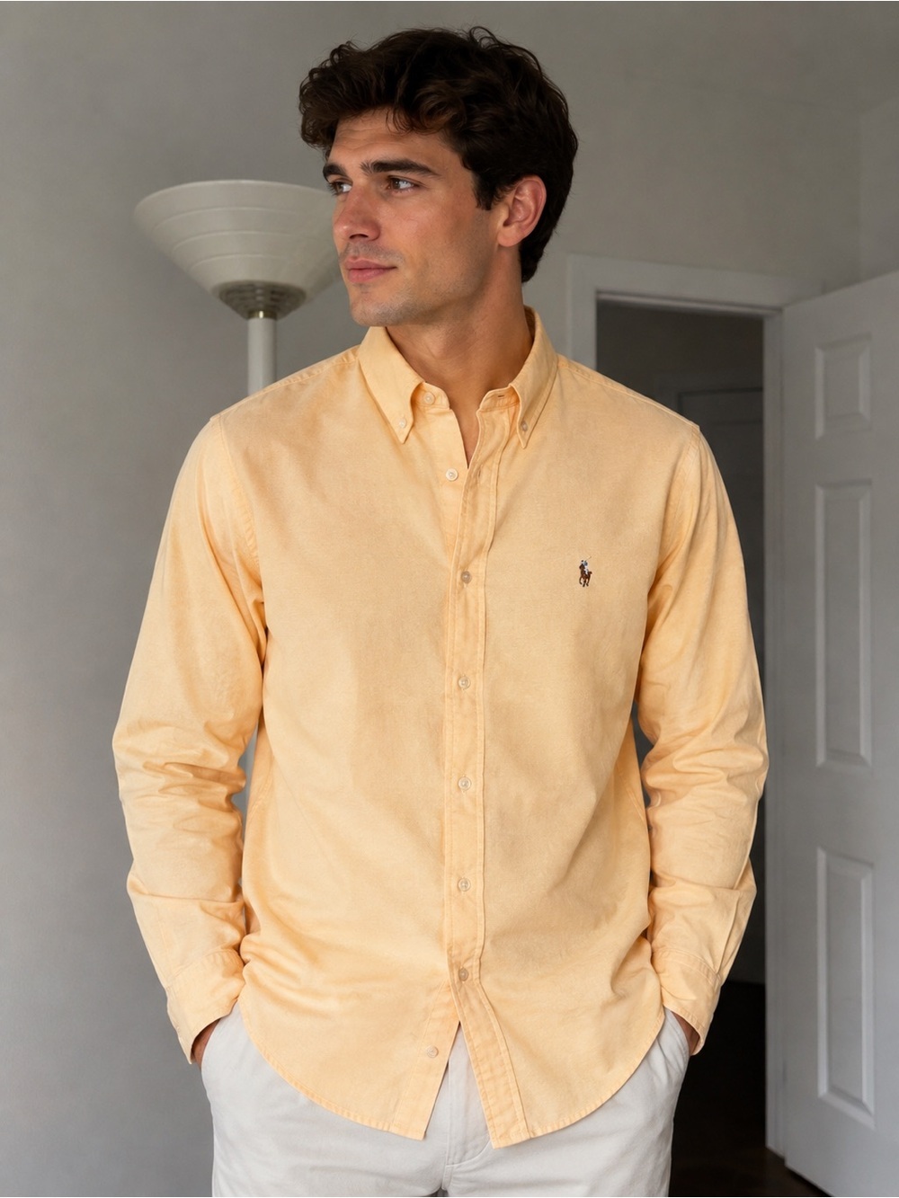 Polo Ralph Lauren Men's Oxford Button-Down Dress Shirt in Light orange